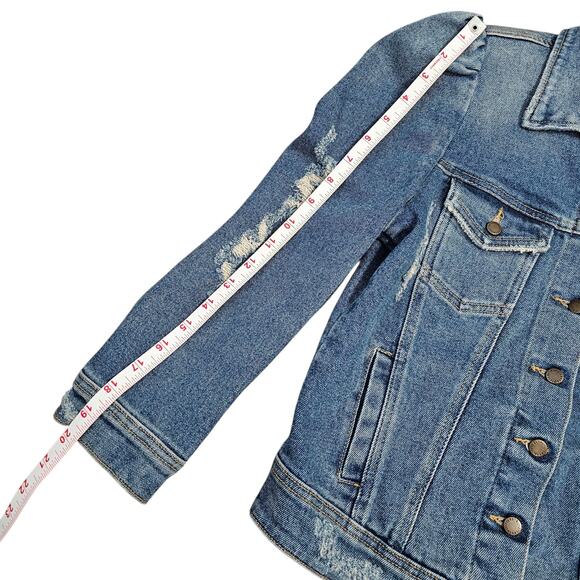 Retrofete Ada Puff Sleeve Pad Shoulder Denim Jean Jacket Small Worn Vintage Blue - Picture 9 of 13